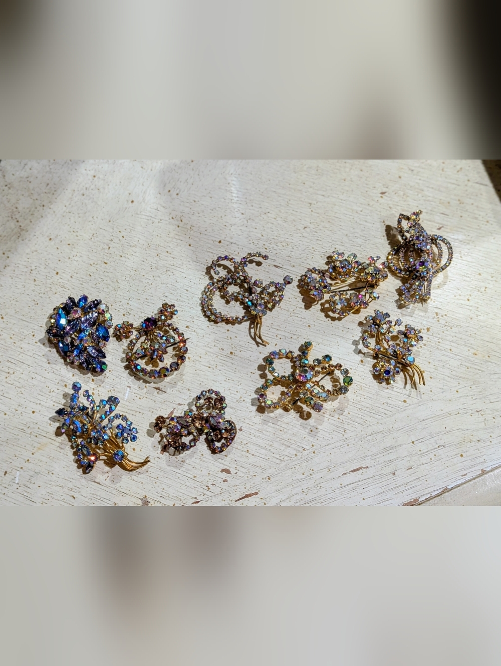 Vintage Gold Tone Multicolor Austrian Crystal Brooch Set